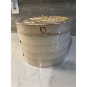 Happi Studio 10" Handmade 2 Tier Bamboo Steamer New
